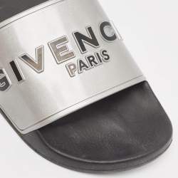 Givenchy Silver Rubber Logo Flat Slides Size 40