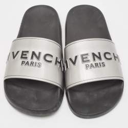 Givenchy Silver Rubber Logo Flat Slides Size 40