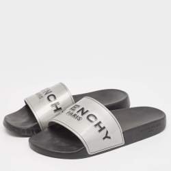 Givenchy Silver Rubber Logo Flat Slides Size 40