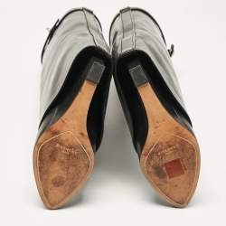 Pre Owned Givenchy Black Leather Shark Lock Wedge Knee High Boots Size 36