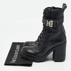 Pre Owned Givenchy Black Leather Ankle Length Boots Size 37