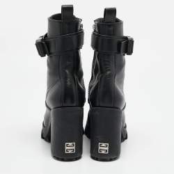 Pre Owned Givenchy Black Leather Ankle Length Boots Size 37