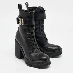 Pre Owned Givenchy Black Leather Ankle Length Boots Size 37