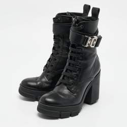 Pre Owned Givenchy Black Leather Ankle Length Boots Size 37