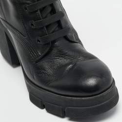 Pre Owned Givenchy Black Leather Ankle Length Boots Size 37