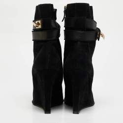 Givenchy Black Leather and Suede Shark Lock Ankle Length Boots Size 38