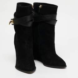 Givenchy Black Leather and Suede Shark Lock Ankle Length Boots Size 38