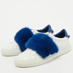 Givenchy White/Blue Leather and Mink Fur Urban Street Slip On Sneakers Size 37