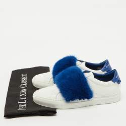 Givenchy White/Blue Leather and Mink Fur Urban Street Slip On Sneakers Size 37