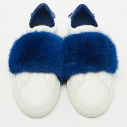 Givenchy White/Blue Leather and Mink Fur Urban Street Slip On Sneakers Size 37