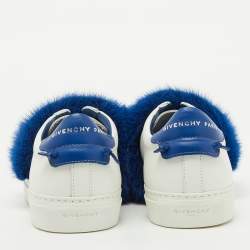 Givenchy White/Blue Leather and Mink Fur Urban Street Slip On Sneakers Size 37