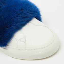 Givenchy White/Blue Leather and Mink Fur Urban Street Slip On Sneakers Size 37