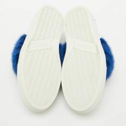 Givenchy White/Blue Leather and Mink Fur Urban Street Slip On Sneakers Size 37