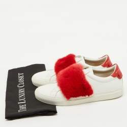 Givenchy White/Red Leather and Mink Fur Urban Street Slip On Sneakers Size 38