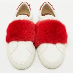 Givenchy White/Red Leather and Mink Fur Urban Street Slip On Sneakers Size 38