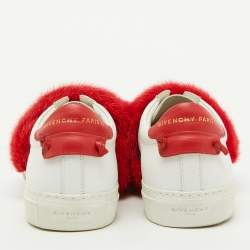 Givenchy White/Red Leather and Mink Fur Urban Street Slip On Sneakers Size 38