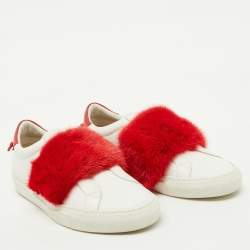 Givenchy White/Red Leather and Mink Fur Urban Street Slip On Sneakers Size 38