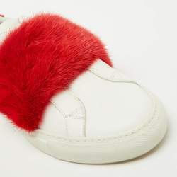 Givenchy White/Red Leather and Mink Fur Urban Street Slip On Sneakers Size 38