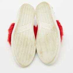 Givenchy White/Red Leather and Mink Fur Urban Street Slip On Sneakers Size 38