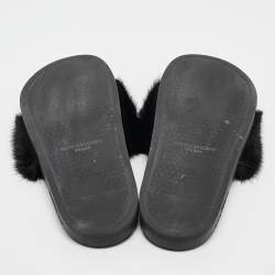 Givenchy Black Mink Fur Flat Slides Size 39