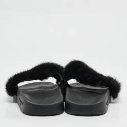 Givenchy Black Mink Fur Flat Slides Size 39