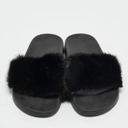 Givenchy Black Mink Fur Flat Slides Size 39