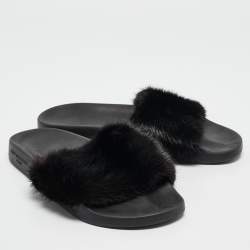 Givenchy Black Mink Fur Flat Slides Size 39