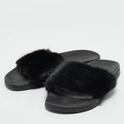 Givenchy Black Mink Fur Flat Slides Size 39