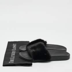 Givenchy Black Mink Fur Flat Slides Size 39