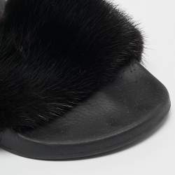 Givenchy Black Mink Fur Flat Slides Size 39