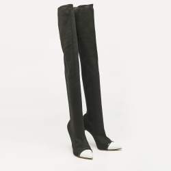 Givenchy Black/White Knit Fabric Over The Knee Boots Size 38