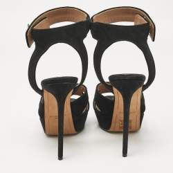 Givenchy Black Suede Shark Lock Ankle Strap Sandals Size 40