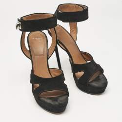 Givenchy Black Suede Shark Lock Ankle Strap Sandals Size 40