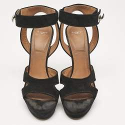 Givenchy Black Suede Shark Lock Ankle Strap Sandals Size 40