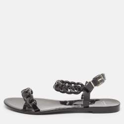 Givenchy Black Jelly Chain Detail Ankle Strap Flat Sandals Size 39