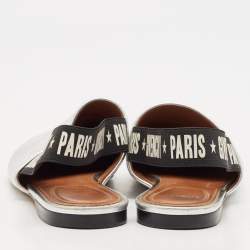 Givenchy Sliver Leather Rivington Logo Slingback Flat Mules Size 38
