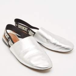 Givenchy Sliver Leather Rivington Logo Slingback Flat Mules Size 38
