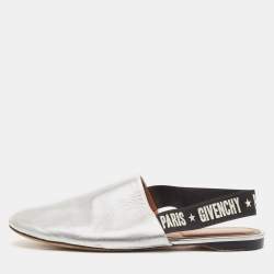 Givenchy Sliver Leather Rivington Logo Slingback Flat Mules Size 38