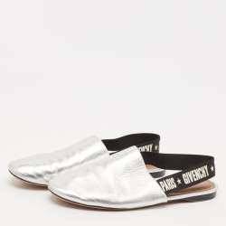 Givenchy Sliver Leather Rivington Logo Slingback Flat Mules Size 38