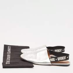 Givenchy Sliver Leather Rivington Logo Slingback Flat Mules Size 38