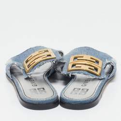 مملوكة مسبقًا Givenchy Blue Denim 4G Flat Slides Size 38