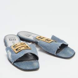 مملوكة مسبقًا Givenchy Blue Denim 4G Flat Slides Size 38