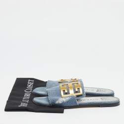 مملوكة مسبقًا Givenchy Blue Denim 4G Flat Slides Size 38