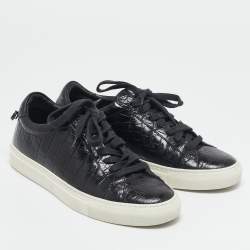 Givenchy Black Croc Embossed Leather Urban Street Sneakers Size 38.5