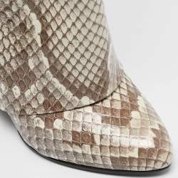 Givenchy Brown/Cream Python Embossed Leather Shark Tooth Knee Length Boots Size 39