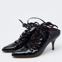 Givenchy Black Patent Leather Lace Up Mules Size 36.5