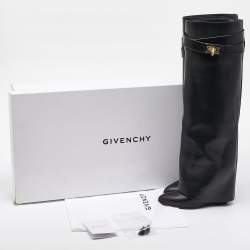 Givenchy Black Leather Shark Lock Fold Over Knee Length Boots Size 36