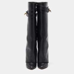 Givenchy Black Leather Shark Lock Fold Over Knee Length Boots Size 36