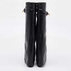 Givenchy Black Leather Shark Lock Fold Over Knee Length Boots Size 36