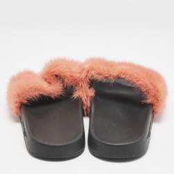 Givenchy Orange/Black Mink Fur and Rubber Pool Flat Slides Size 41